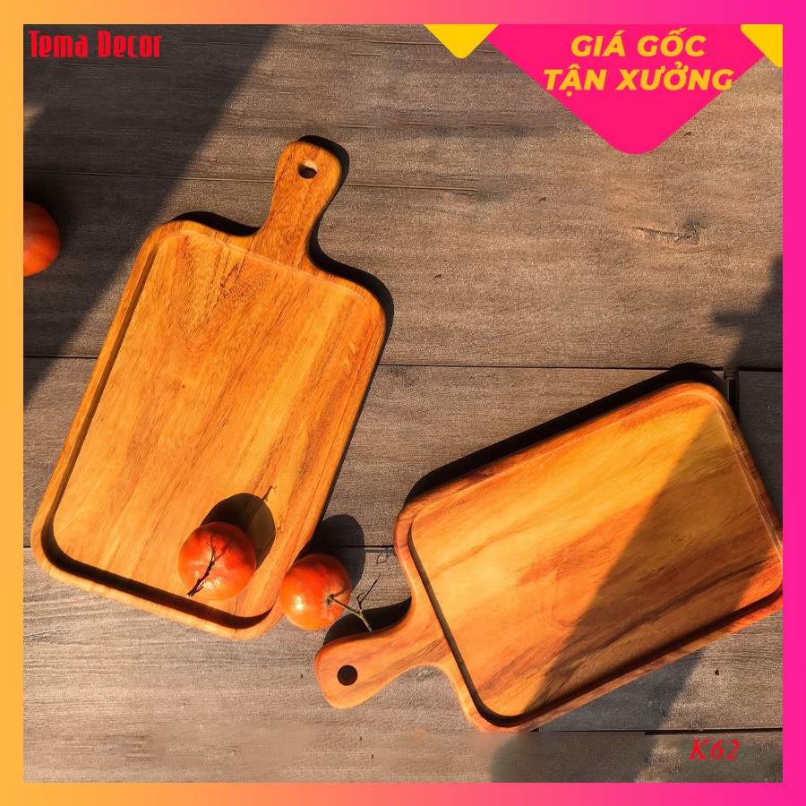 Khay gỗ decor Tema - Khay gỗ đựng đồ ăn gỗ đỏ hình chữ nhật có tay cầm tiện dụng | BigBuy360 - bigbuy360.vn