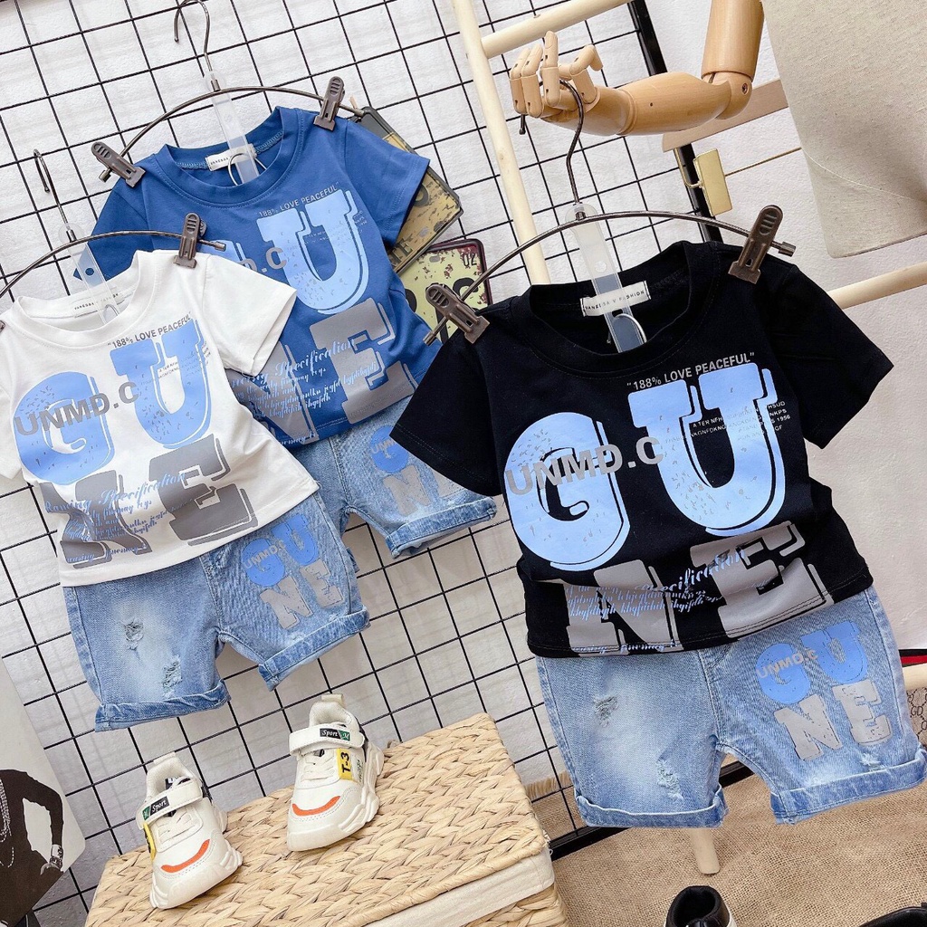 8-18kg Set Áo Thun Quần Jean Cho Bé Trai