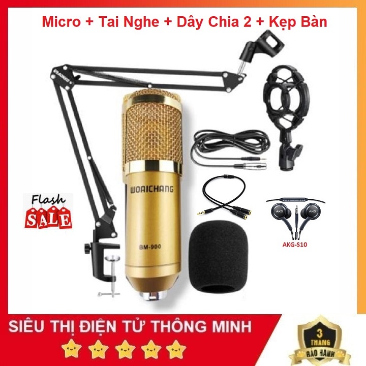 Combo Micro Thu Âm, Tặng Tai Nghe AKG-S10 Tặng Dây Chia 2 - Chuyên Học Online, Học Zoom - Hát Karaoke Trên App