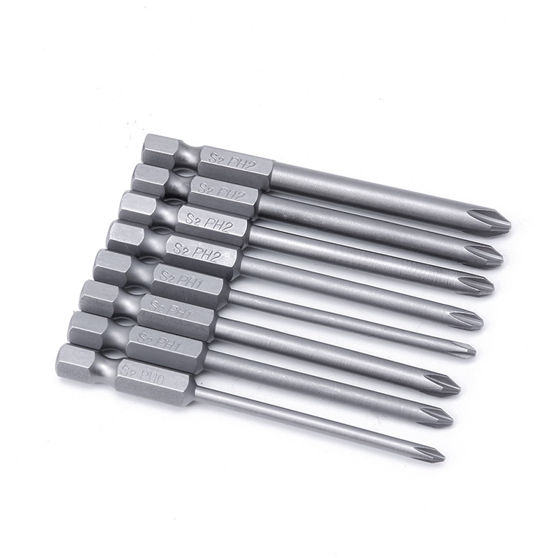 Set 8 tua vít đầu chữ thập bằng thép hợp kim từ tính dài 75mm tay cầm 6.35mm nhiều kích cỡ