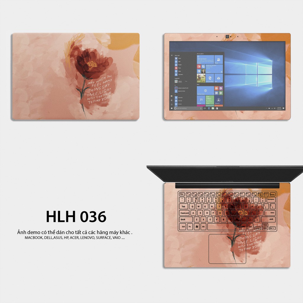 Bộ skin dán laptop mẫu Floral 036 - Decal Dán có cho Dell, Hp, Asus, Lenovo, Acer, MSI, Surface,Vaio, Macbook