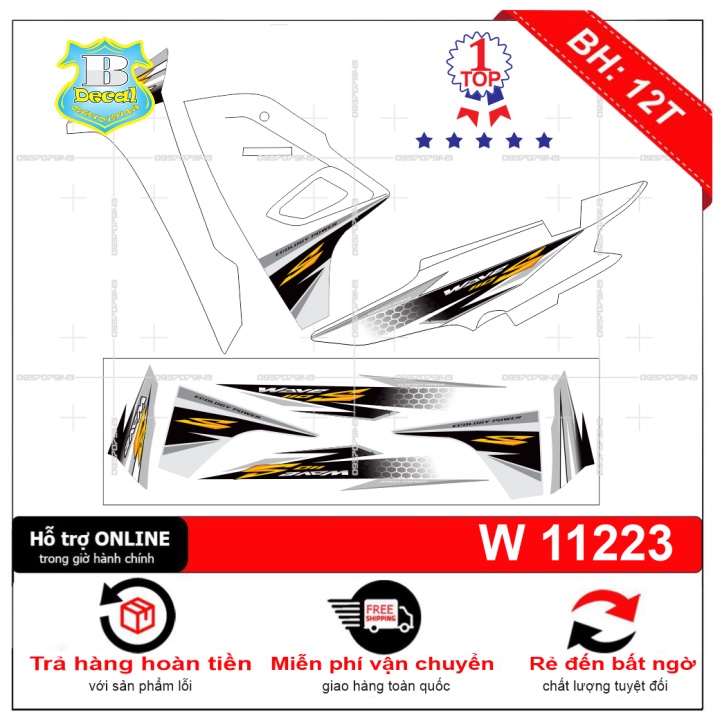 ( Quí khách vui lòng mang ra tiệm cho thợ dán ) Tem wave s110 2017 trắng