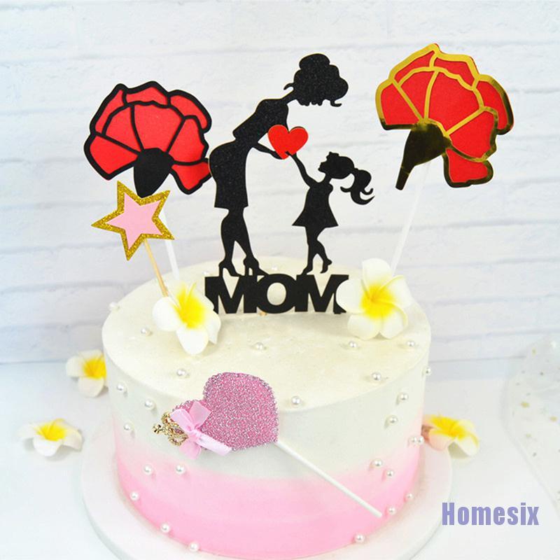 Set 4 Que Cắm Trang Trí Bánh Cupcake Hình Chữ I Love Mom