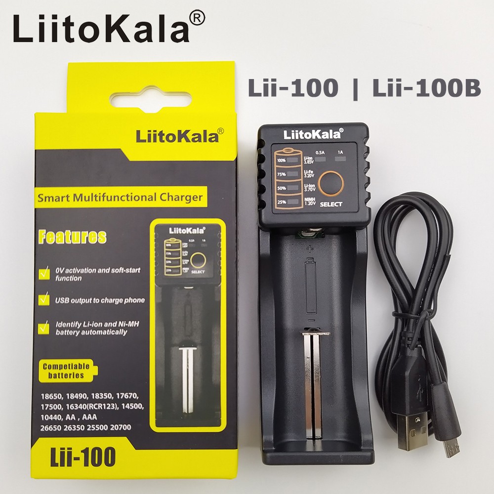 Sạc pin Liitokala Lii-100 đa năng USB Lii-100B cho pin AA AAA 18650 26650 14500 1.2V 3.2V 3.6V 3.7V 3.85V