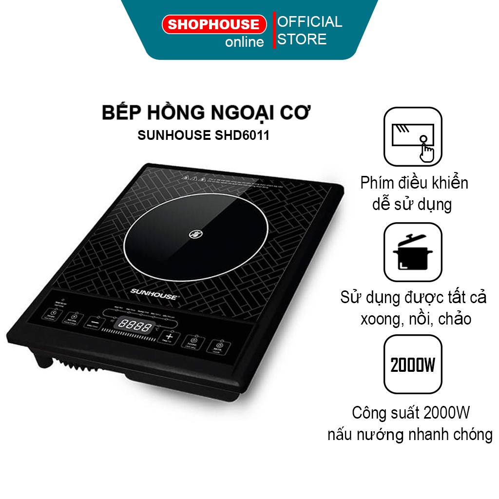 Bếp hồng ngoại Sunhouse SHD6011 ( Tặng kèm vỉ nướng ) - Bảo hành 12 tháng