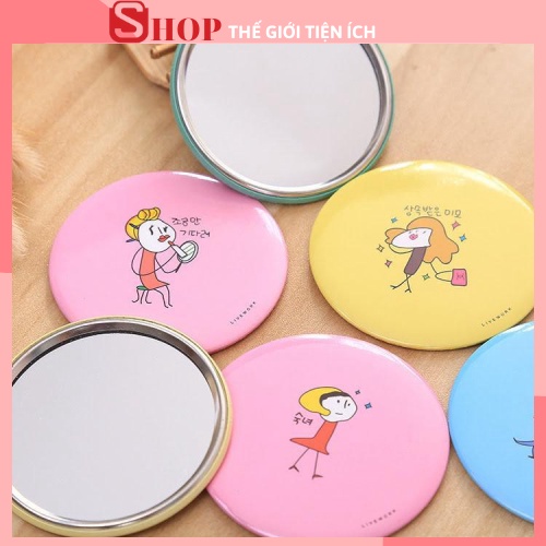 Gương trang điểm mini siêu cute cầm tay bỏ túi Hàn Quốc tiện lợi 1480 the gioi tiện ích 88