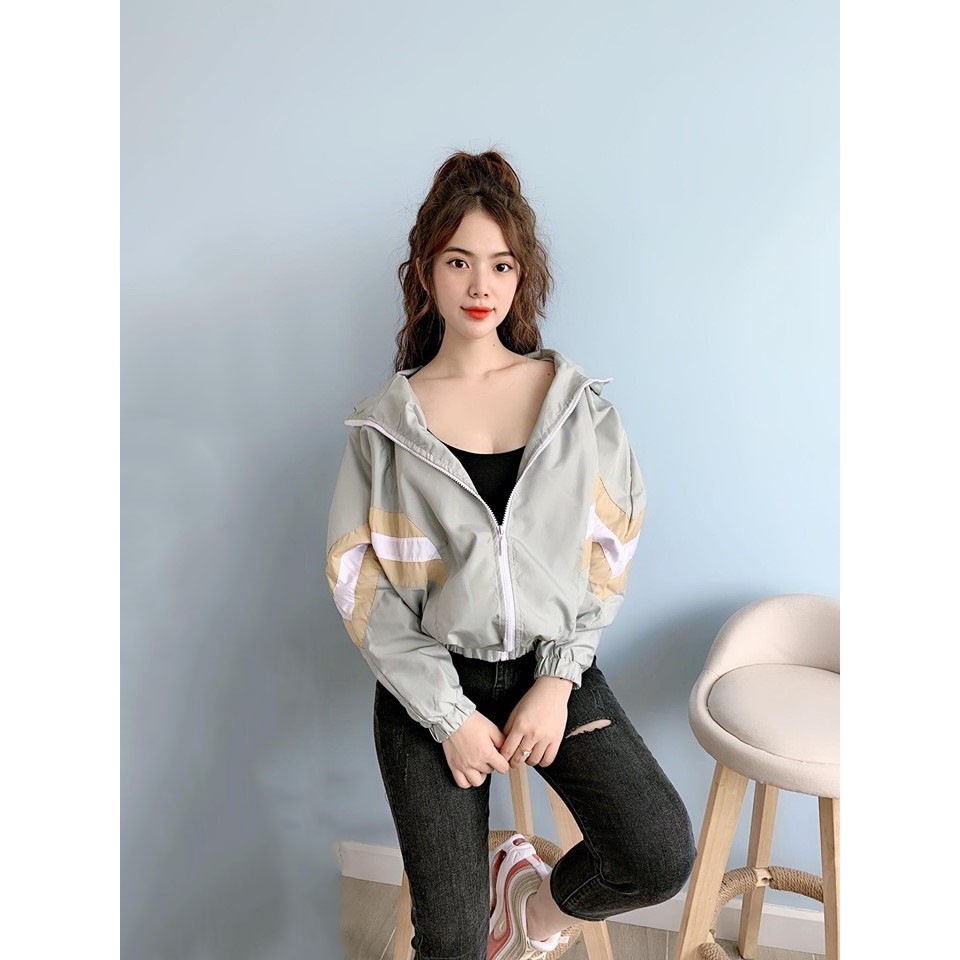 Áo khoác dù Nữ form cánh dơi phối viền màu cánh tay, in chữ watch nổi bật - Hot trending 2021