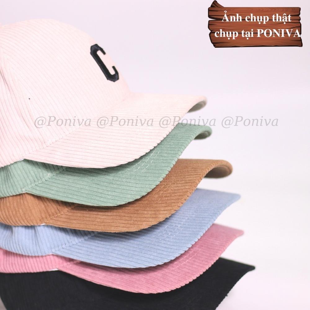 Mũ lưỡi trai ❤️ Nón kết thêu chữ C chất vải nhung tăm form unisex C001 phong cách Ulzzang Thời trang PONIVA siêu hot