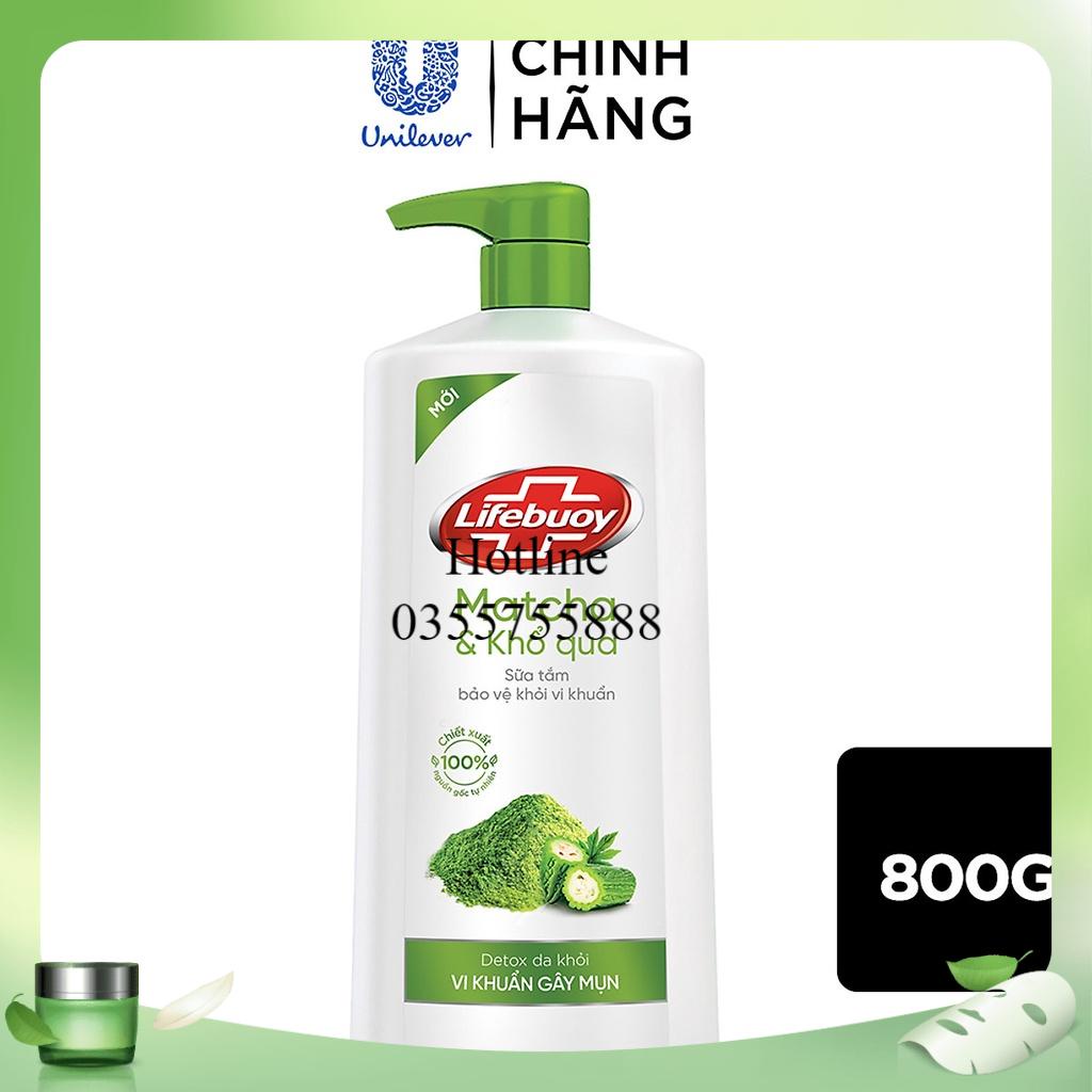Sữa tắm LIFEBUOY Chai 800g với Ion bạc cùng đề kháng da DETOX MATCHA VÀ KHỔ QUA