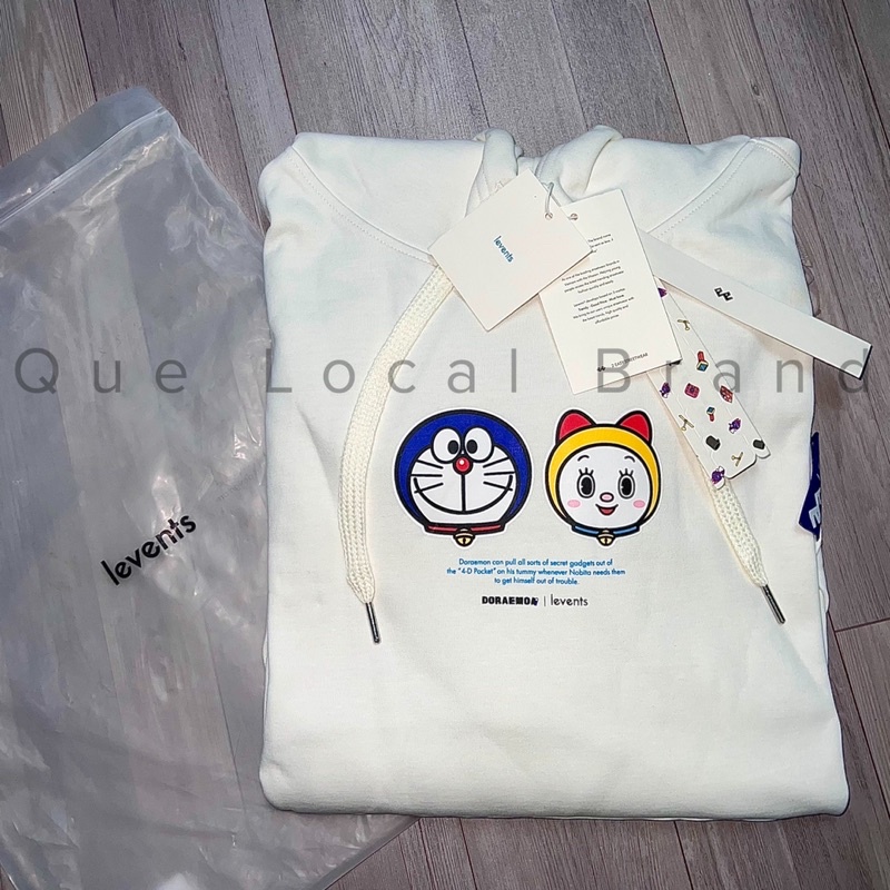 Áo Khoác Hoodie Levents Doraemon Collab Cream Chính Hãng Collab Doramon Levents Full Tag Hãng Tặng kèm giấy thơm