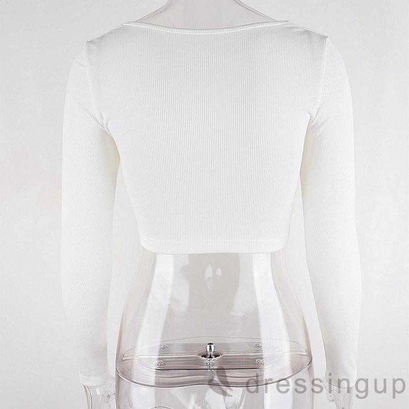 [hot] Áo Croptop Tay Dài Màu Trơn Thiết Kế Khóa Kéo Độc Đáo Dành Cho Nữ