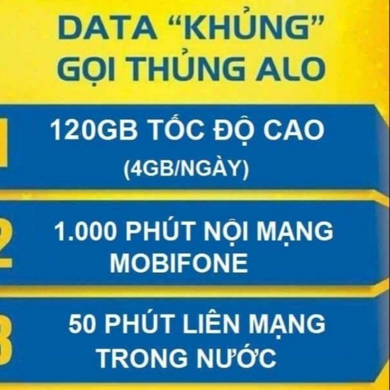 Sim Khủng 120GB/tháng, bao gọi miễn phí