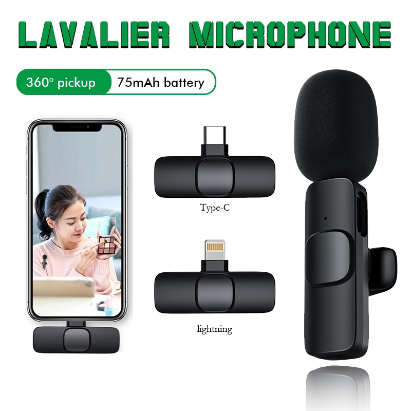 2 in 1 micro thu âm Micro không dây cài áo cho Điện Thoại Khử tiếng ồn phù hợp để phát trực tiếp/ quay video/ ghi âm