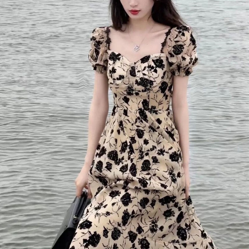 Đầm Hai Dây Eo Cao Ôm Dáng In Họa Tiết Hoa Hồng Khô Thời Trang Mùa Hè 2022 Cho Nữ