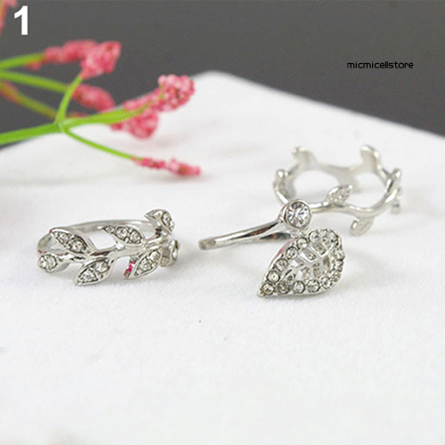 Set 3 Nhẫn Hợp Kim Mạ Vàng / Bạc Hình Chiếc Lá Đính Đá Thời Trang Cho Nữ