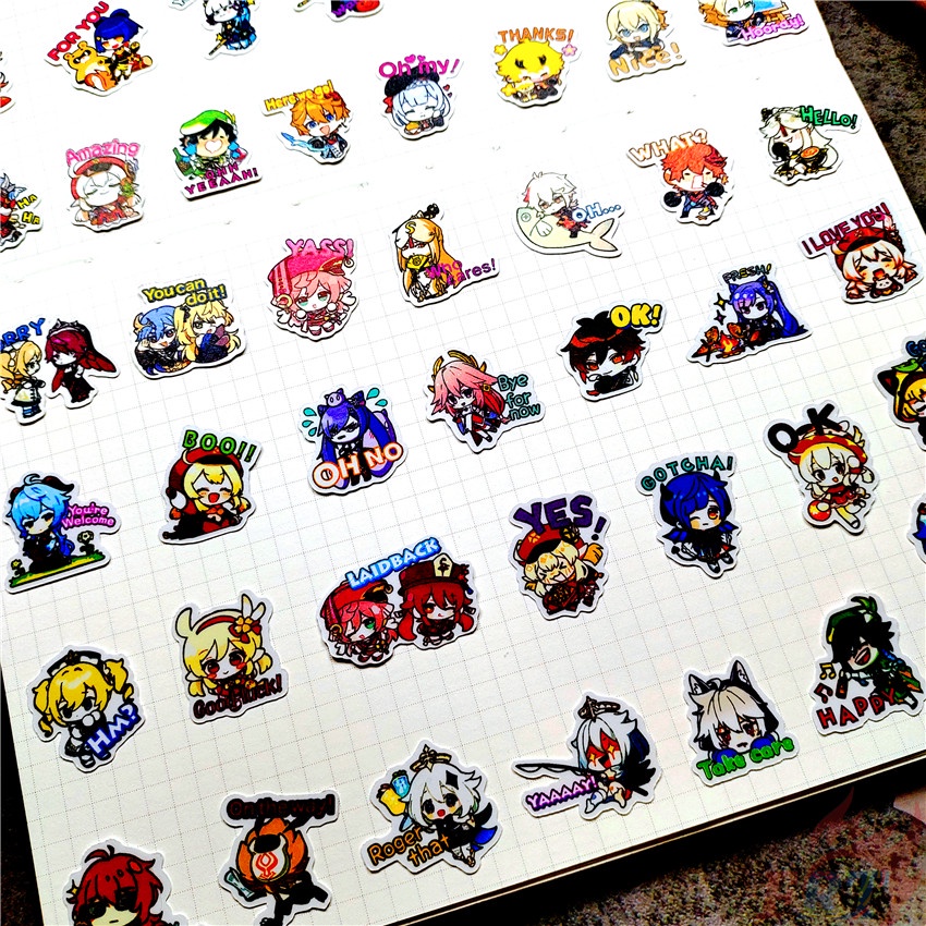 60Pcs/Set ★★★ Q Genshin Impact Q-5 Mini Diary Manual Stickers ★★★ DIY Fashion Scrapbooks Album Decor Decals Stickers