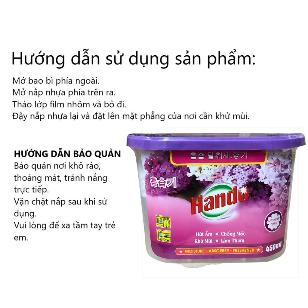 Hộp hút ẩm tủ quần áo phòng ngủ khử mùi nấm mốc chống nồm dạng hạt thơm mát hando 450ml