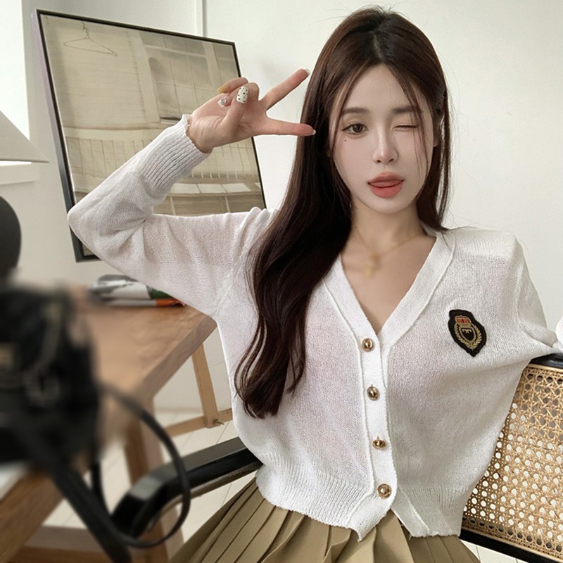 Áo Cardigan Dệt Kim Tay Dài Cổ Chữ V Thời Trang Hàn Quốc Cho Nữ