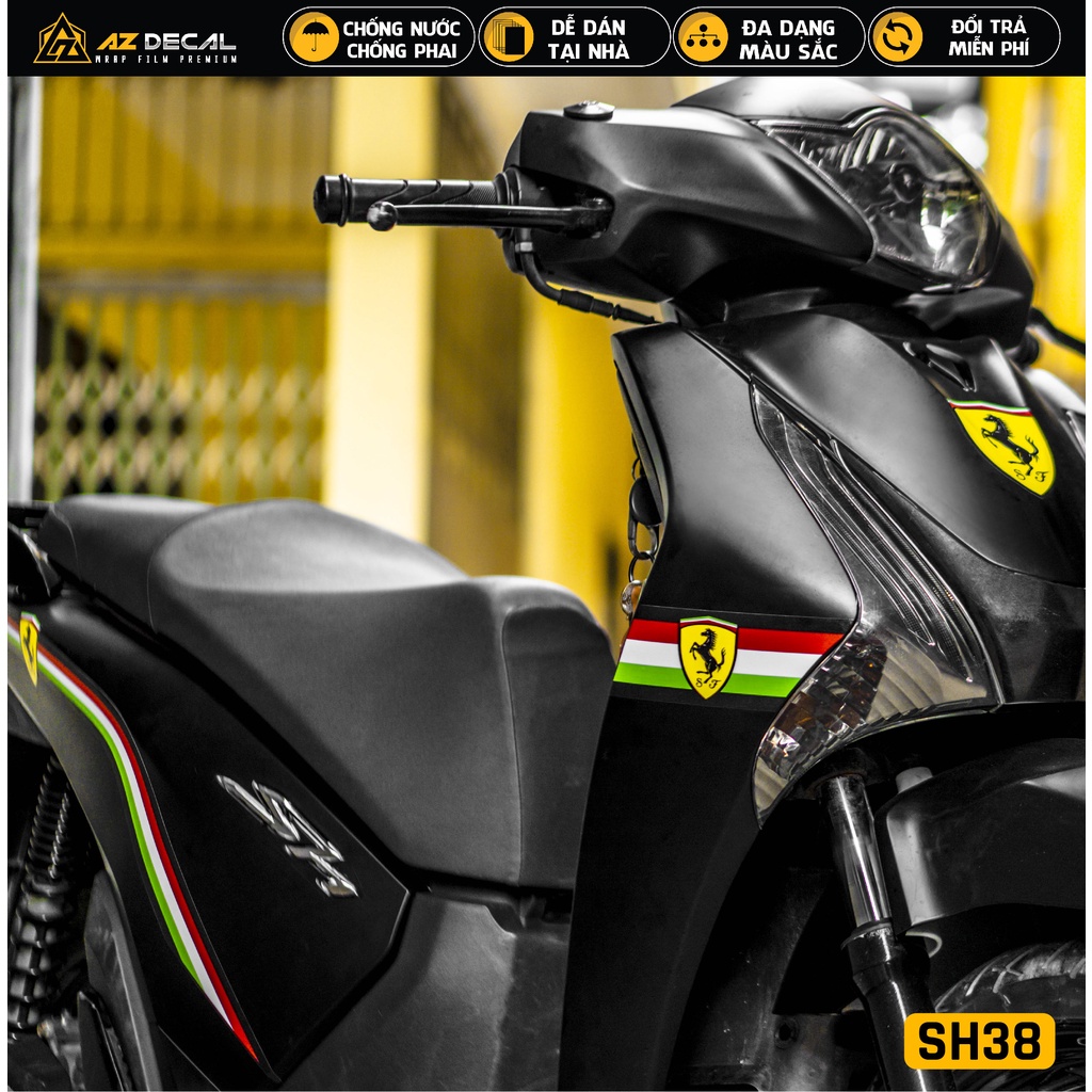 Tem Rời Dán Xe SH Mẫu Ferari Độc Đáo | SH38 | Decal Chế Dán Xe SH Chống Nước, Bền Màu Dán Xe Đen, Trắng, Đỏ