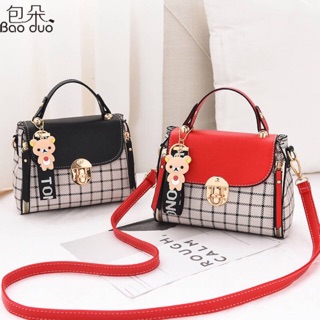 [Ảnh thật] Túi xách nữ Túi đeo chéo caro da xịn tặng kèm móc gấu, quai da mã TX47