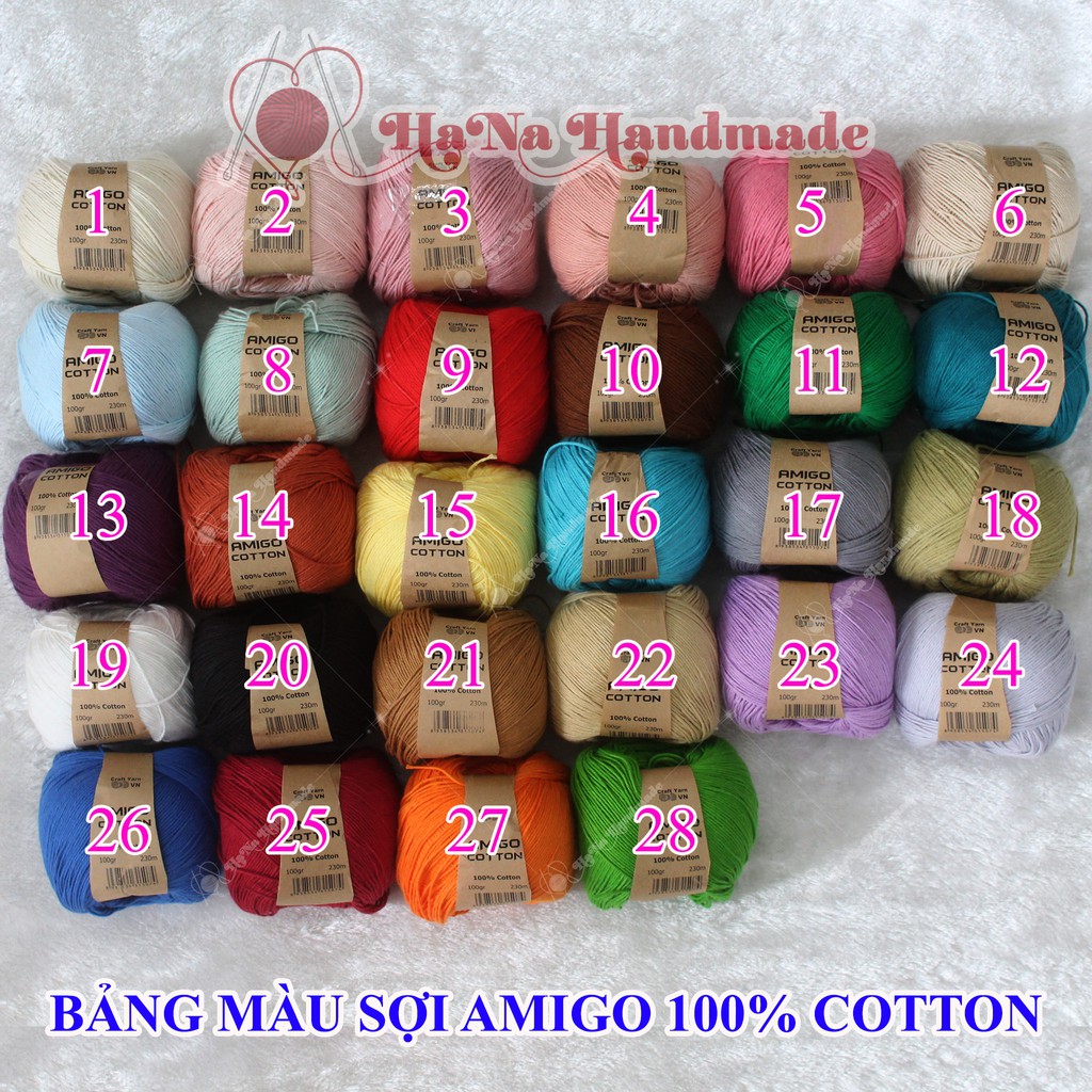 Sợi Amigo 100% cotton 28k/c 100g (Màu 21- 28)