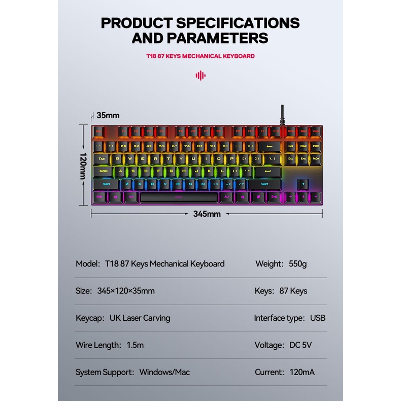 KEYBOARD T-Wolf T18 Phím cơ  - BẢO HÀNH 12 THÁNG