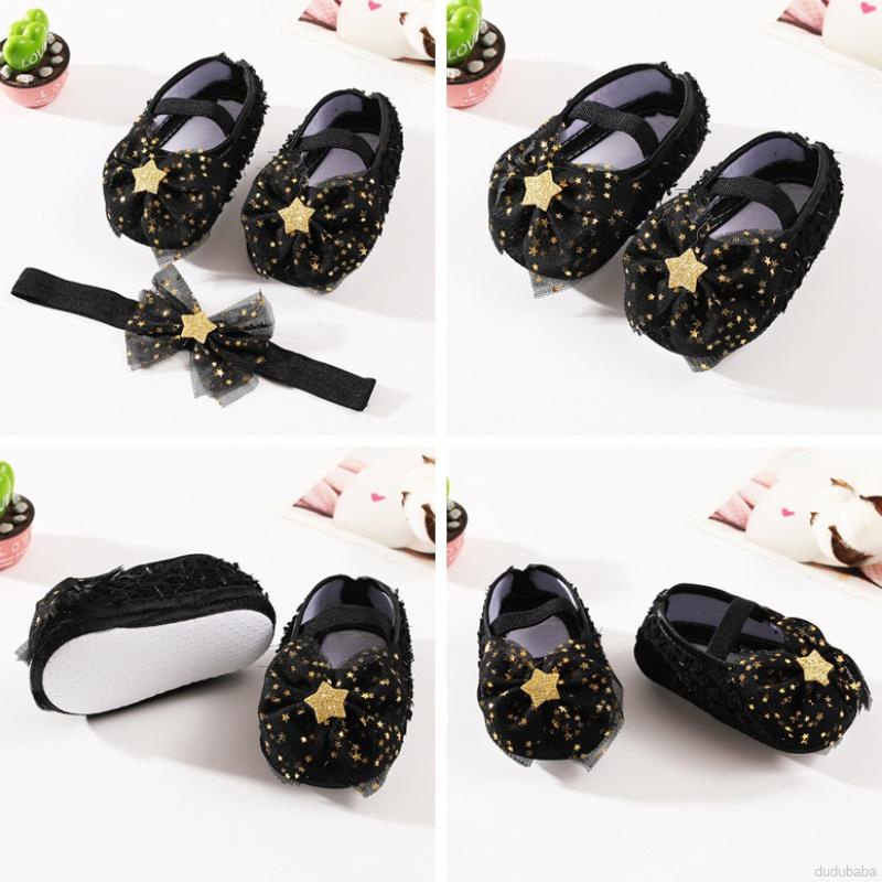 Set 2 món đôi giày công chúa bít mũi đính nơ cho bé gái sơ sinh 0-18 tháng tuổi