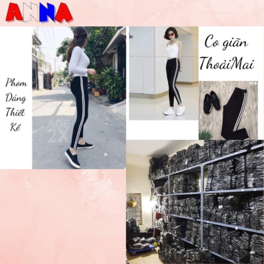 Quần legging nữ cạp cao dài nâng mông ,quần jogger 2 sọc chất cotton dày đẹp ANNA FASHION