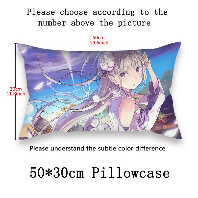 Vỏ Gối Vuông 50*30cm in Hình Re:ZERO -Starting Life in Another World