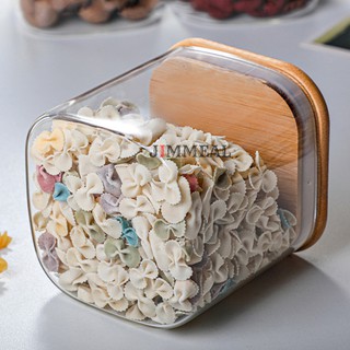 Hũ Thủy Tinh Vuông, Hộp Thủy Tinh Vuông, Lọ Thủy Tinh Vuông Nắp Gỗ Đựng Thực Phẩm, Đồ Khô, Ngũ Cốc