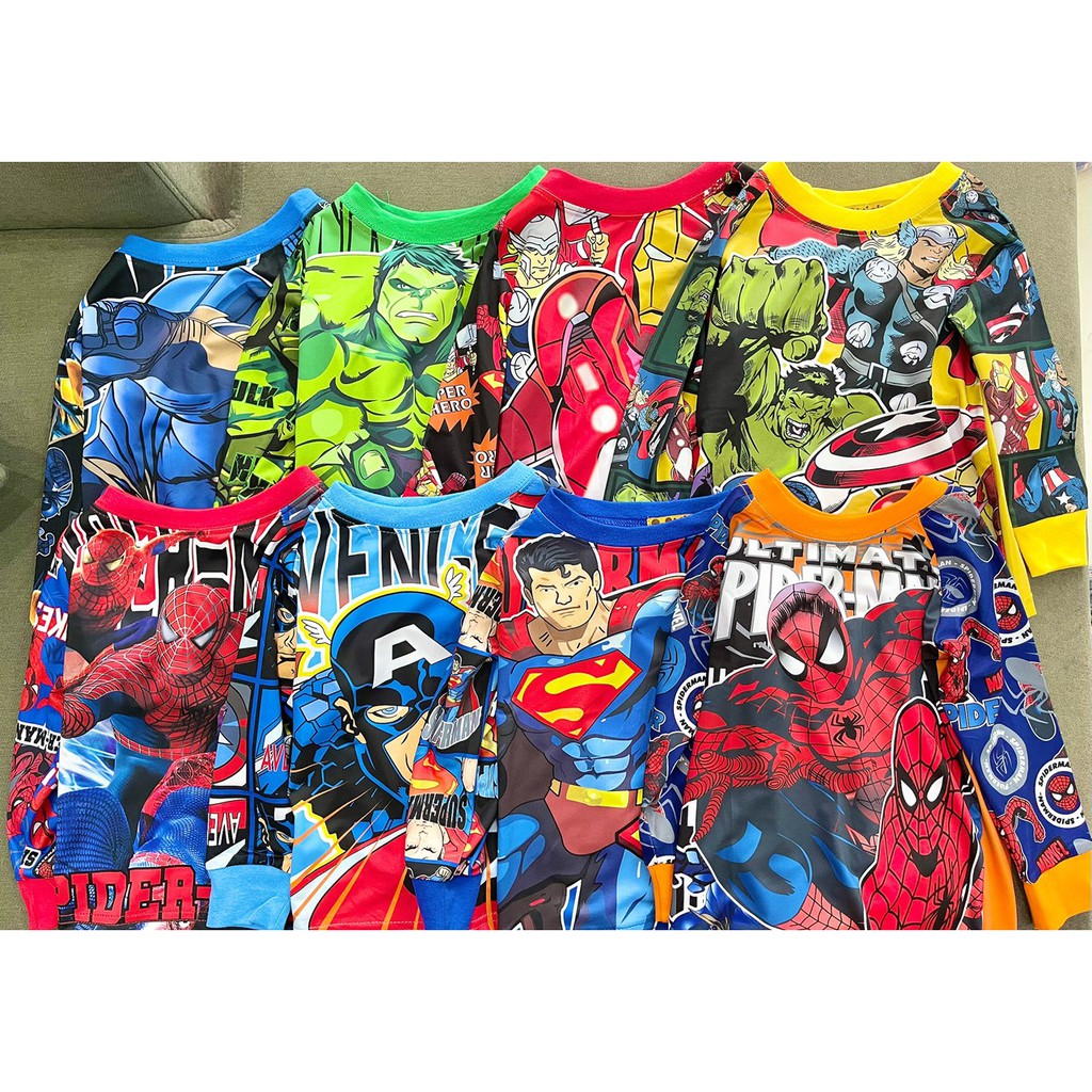 Bộ dài tay bé trai đồ ngủ cho bé chất thun lạnh loại 1 SIÊU NHÂN TomKids