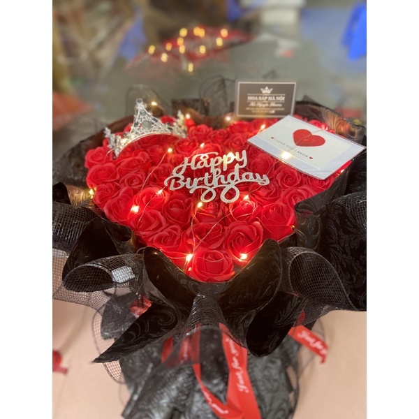 Hà Nội ship hoả tốc-Bó hoa hông 50 bông sáp thơm nhận kết chữ theo yêu cầu(ghi chú chữ love hay happybirthd)