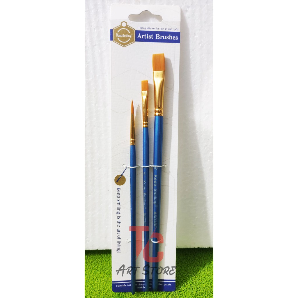 Bộ 3 Cây cọ Artist Brush - 2 Đầu vuông +1 nhọn  (Keep Smilling A6038F) - Loại Tốt