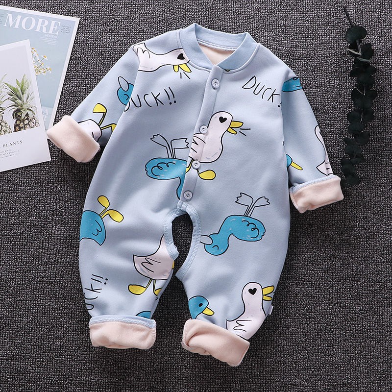 Quần áo ấm cho bé Xiêm dài tay cộng với nhung Baby Boy Winter Romper Nữ đồ ngủ sơ sinh 0-3-6 Tháng 1 tuổi