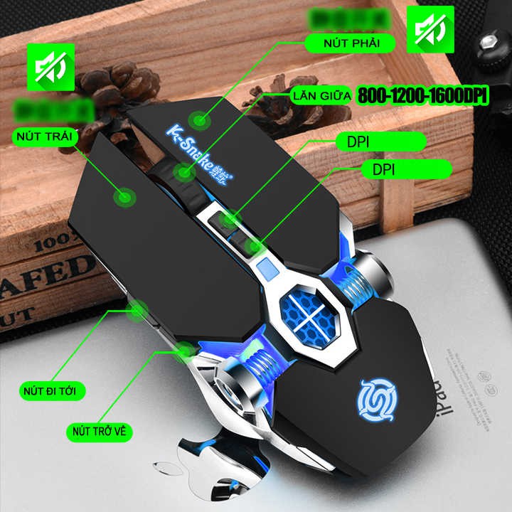 Chuột không dây chuyên game pin sạc Led 7 màu K-SNAKE BM400 CHUỘT ĐỈNH CHO DÂN PUBG &amp; FPS -VL