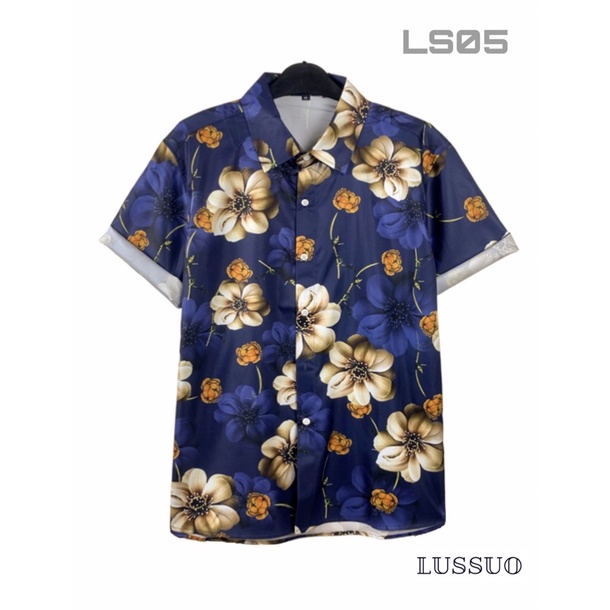 Áo sơ mi nam tay ngắn họa tiết BOHO FLOWER LS05 - [LUSSUO] - vải lụa mát, không nhăn, form suông, sơ mi thiết kế