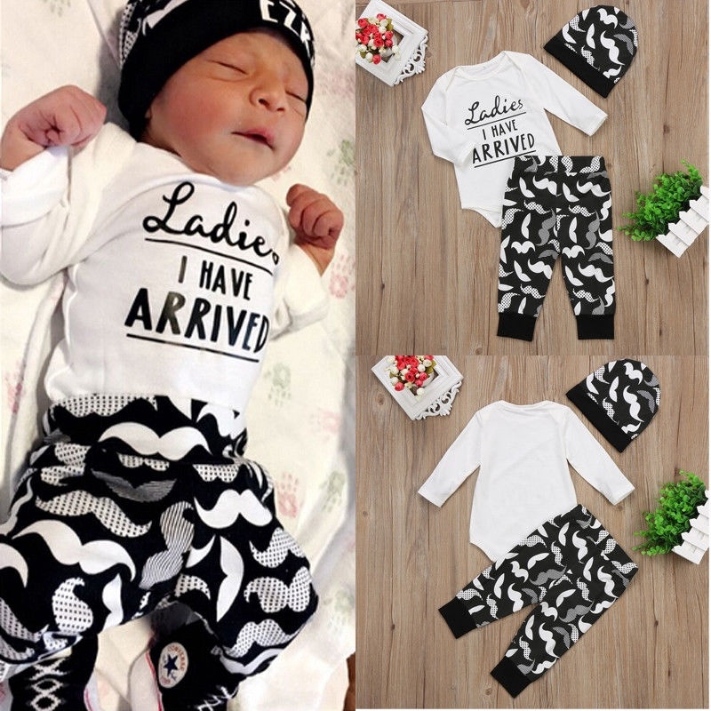 ღ♛ღ3PCS Toddler Kids Baby Boys Tops T-shirt Pants Leggings Hat Outfits Set Clothes