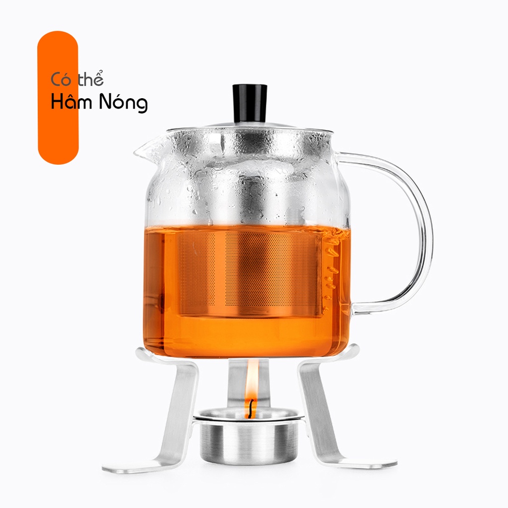 Bộ bình lọc trà thủy tinh lõi inox T104  - Bộ quà tặng ấm trà thủy tinh chịu nhiệt Samahome Shop