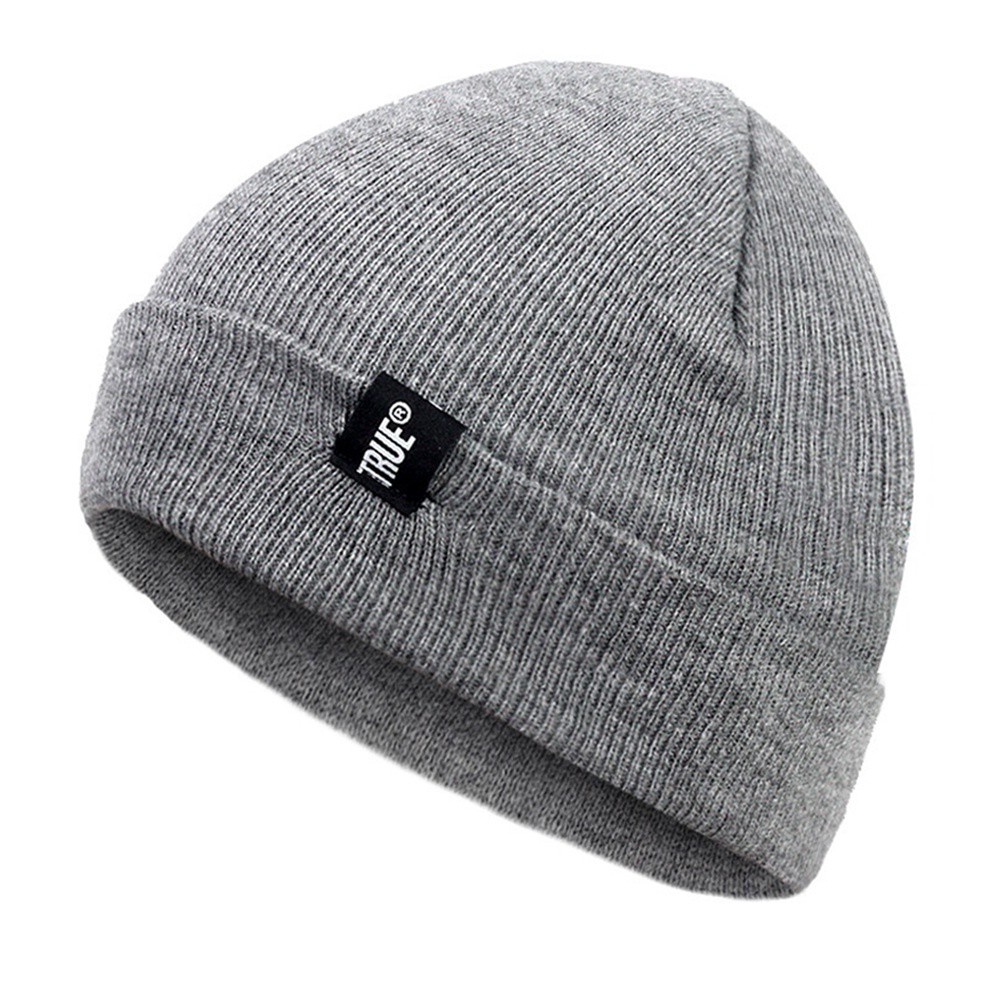 Mũ beanie dệt kim màu trơn giữ ấm mùa đông phong cách cổ điển cho nam nữ