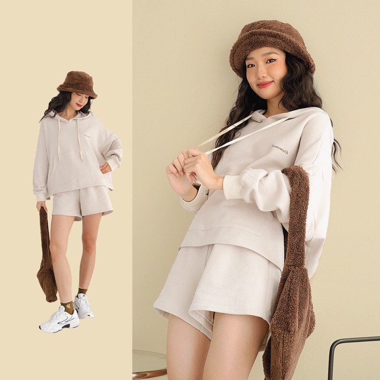 Set hoodie nỉ in chữ Naked by V -  FromYouth