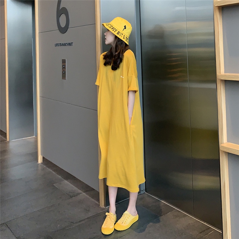 IELGY Đầm Thun Dài Mỏng Một Mảnh Dáng Rộng Phong Cách Hepburn Pháp Hàn Quốc