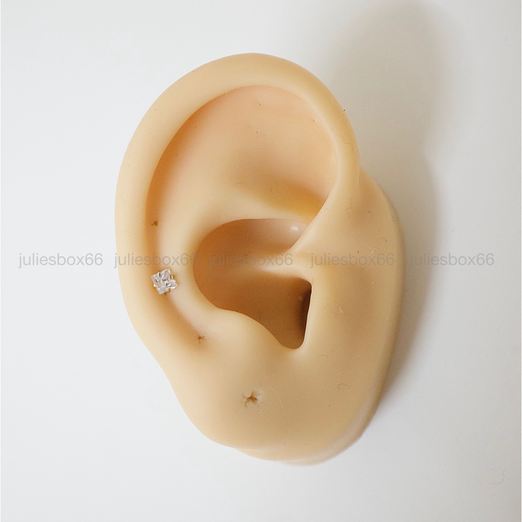 [1 Chiếc] Khuyên Tai Titan Đá Vàng Hình Vuông Unisex Đuôi Bi Không Gỉ Sét Không Ngứa Bông Tai Nam Julies Box 66