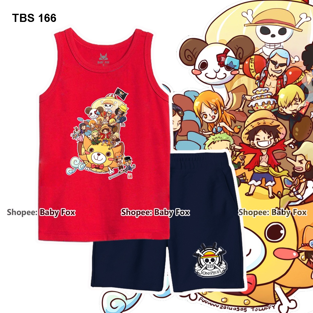 Bộ bé trai sát nách 100% cotton loại tốt, BABY FOX, One Piece, Luffy, Zoro m