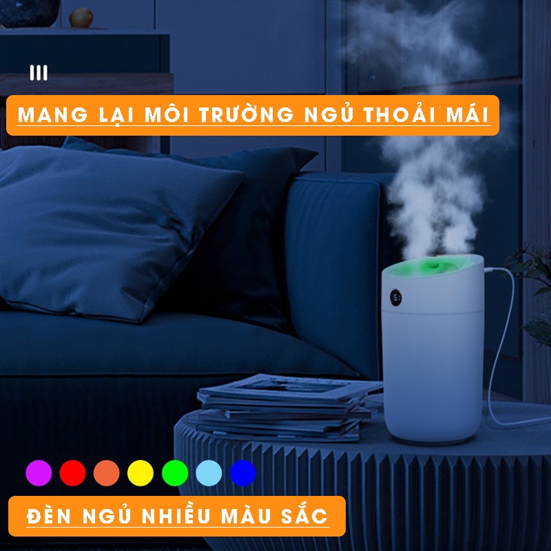 (Tặng 2 Bông) - Máy Phun Sương Dung Tích Lớn 3L Tạo Độ Ẩm Không Khí, Khuếch Tán Tinh Dầu Cao Cấp - Đèn Led Ngủ Tiện Lợi