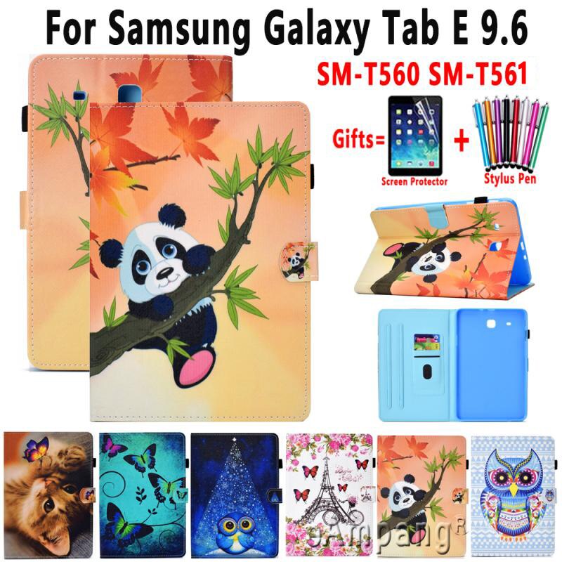 Bao da máy tính bảng mềm nắp lật kiêm giá đỡ hình động vật chống sốc/trượt cho Samsung Galaxy Tab E 9.6 T560 T561 T562