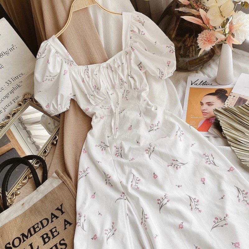 Đầm midi hoa nhí xẻ