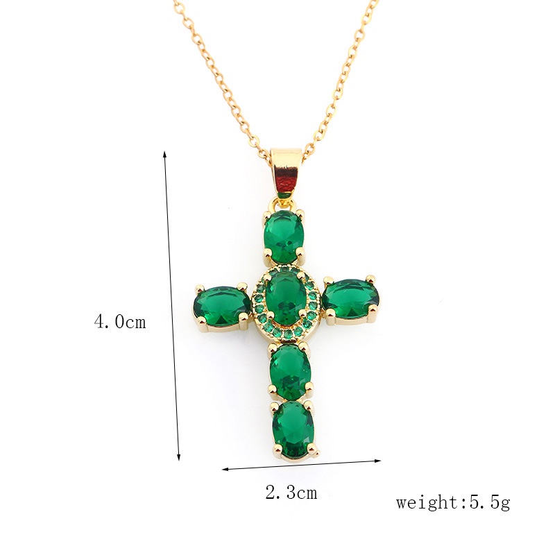 Vòng cổ Mặt Chữ Thập Đính Đá Zircon Màu Tím / Xanh Lá