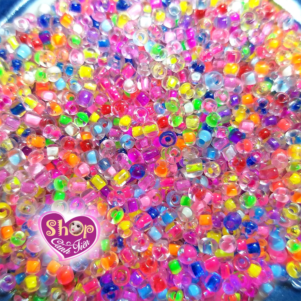 50gr Hạt Cườm Trong suốt Phản quang Trang trí Thủ công 2mm, 3mm - Hàng Hiếm