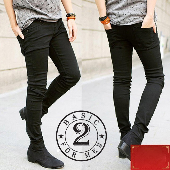 Quần Jean Nam Trơn Xanh Than Chất Cotton Co Giãn Dáng Ôm Ống Côn Vừa | BigBuy360 - bigbuy360.vn