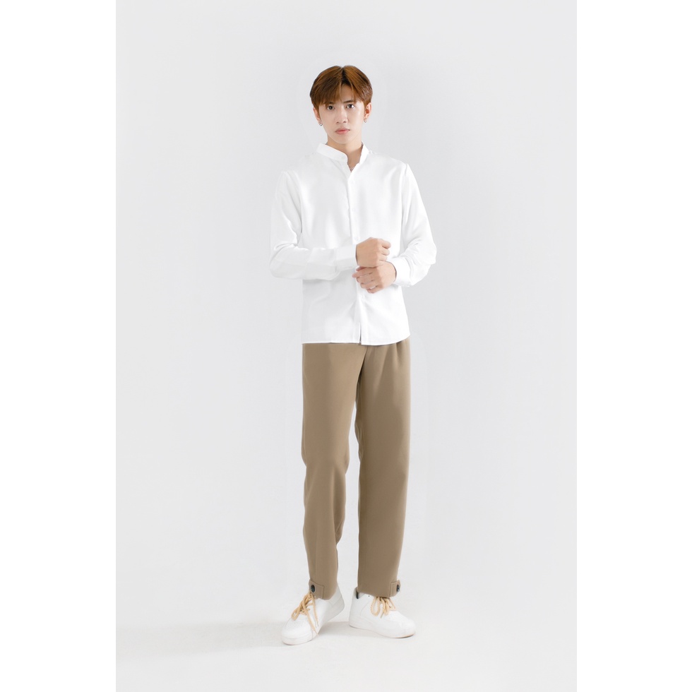 Áo Sơ Mi Trơn Cổ Tàu Dài Tay Nam MANDO 2 Màu Đen Trắng Chất Cotton Form Rộng Basic Unisex Thời Trang Hàn Quốc SMD121